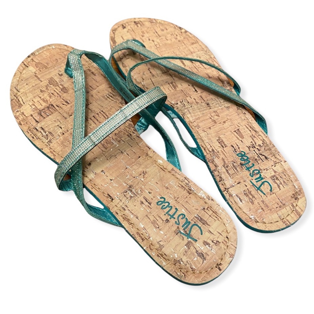Teal and Cork Beach Sandals